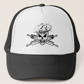Chef Skull en Crossed Rolling Pins 2 Trucker Pet