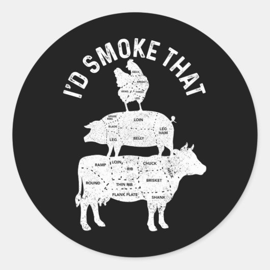 Chef Slager Bbq Ik Zou Dat Varkensvlees Roken Grap Ronde Sticker (Voorkant)