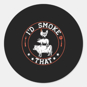 Chef slager bbq-roker rook die barbecue ronde sticker