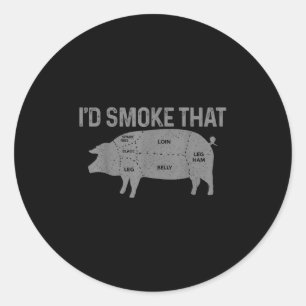 Chef-slager BBQ rookt dat varkensvarken grappig ge Ronde Sticker