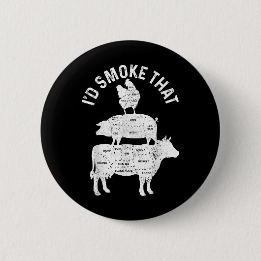 Chef-slager BBQ rookt dat varkensvlees grappig vet Ronde Button 5,7 Cm (Voorkant)