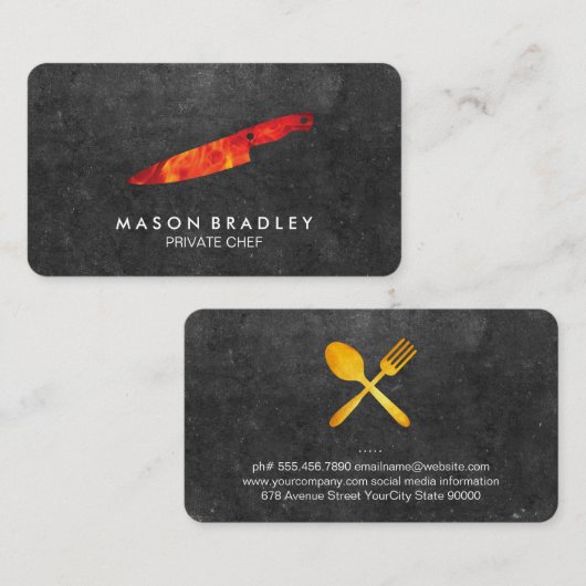 Chef Slate Fire Knife Visitekaartje (Voorkant / Achterkant)