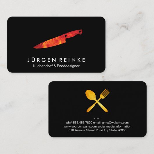 Chef Slate Fire Knife Visitekaartje (Voorkant / Achterkant)