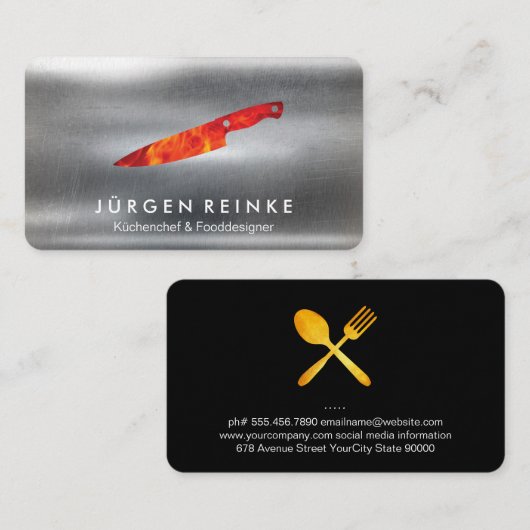 Chef Slate Fire Knife Visitekaartje (Voorkant / Achterkant)