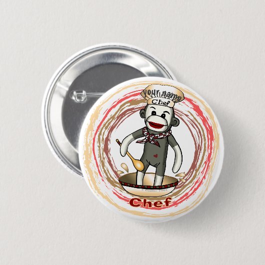 Chef Sock Monkey pin knop Ronde Button 5,7 Cm (Voorkant /achterkant)