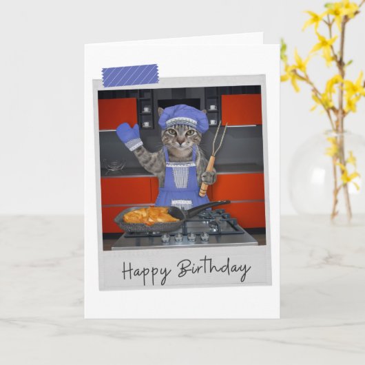 Chef Tabby Cat Funny Birthday Card Kaart (Gele Bloem)