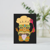 Chef Tiki-standbeeld met Spatel, Grappige Zwarte Briefkaart (Staand voorkant)