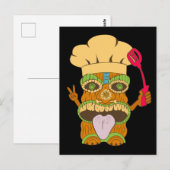Chef Tiki-standbeeld met Spatel, Grappige Zwarte Briefkaart (Voorkant / Achterkant)