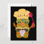 Chef Tiki Standbeeld met Spatula, Grappig Zwart Briefkaart (Voorkant / Achterkant)