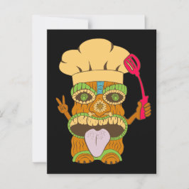 Chef Tiki Standbeeld met Spatula, Grappig Zwart Briefkaart