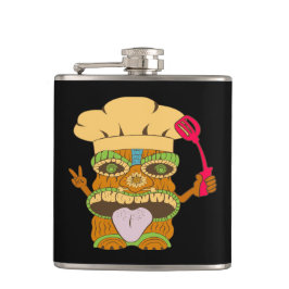 Chef Tiki Standbeeld met Spatula, Grappig Zwart Heupfles