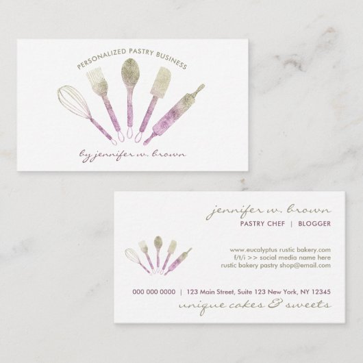 Chef Tools Glitter roos Gold Deeg Logo Visitekaartje (Voorkant / Achterkant)