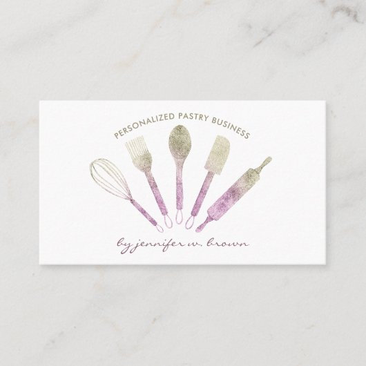 Chef Tools Glitter roze goud Pastry Logo Visitekaartje (Voorkant)
