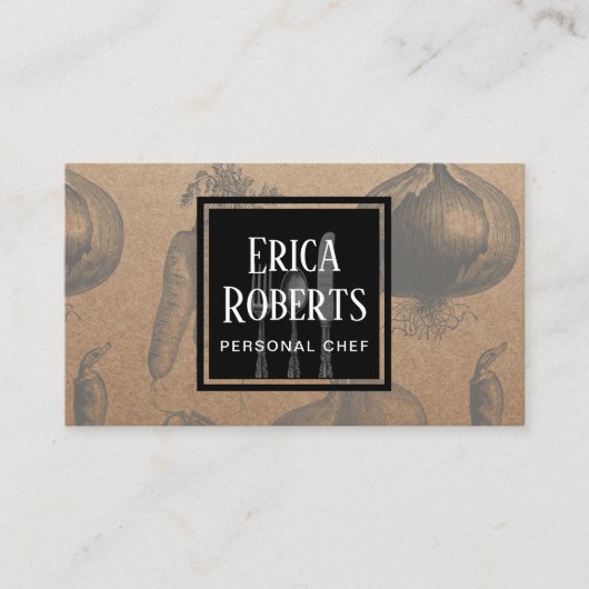 Chef  Vegetable illustratie Rustic Kraft Visitekaartje (Voorkant)