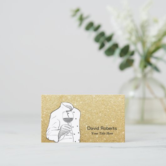 Chef Wine Sommelier Modern Gold Glitter Visitekaartje (Staand voorkant)