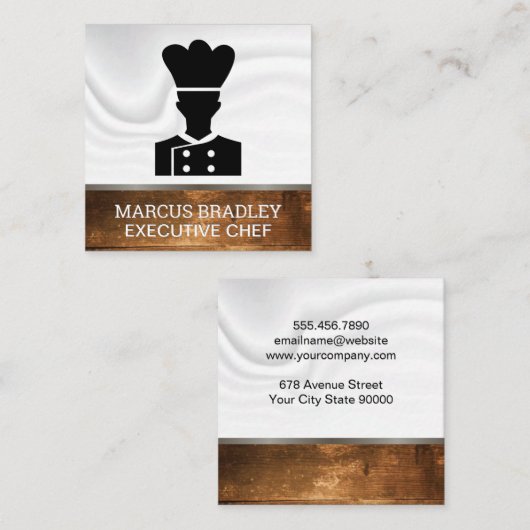 Chef | Zijderzijde | Achtergrond hout Vierkante Visitekaartje (Voorkant / Achterkant)
