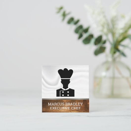 Chef | Zijderzijde | Achtergrond hout Vierkante Visitekaartje (Staand voorkant)