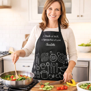 Chef zwart wit keukengerei slogan script schort