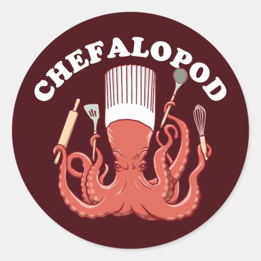 Chefalopod | Octopus Chef Funny Pun Ronde Sticker (Voorkant)
