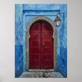 Chefchaouen Blauwe Muur & Dieprode Marokkaanse Deu Poster (Voorkant)