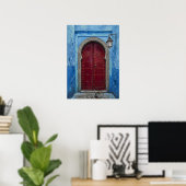 Chefchaouen Blauwe Muur & Dieprode Marokkaanse Deu Poster (Thuiskantoor)