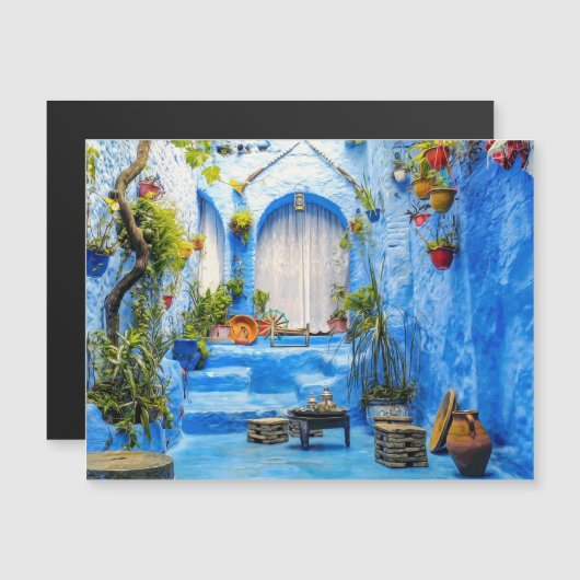 Chefchaouen Blue City Marokko Oil Painting Boho (Voorkant / Achterkant)