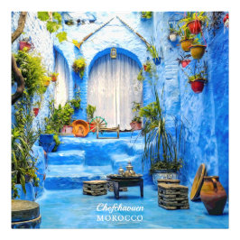 Chefchaouen Blue City Marokko Oil Painting Boho Foto Afdruk