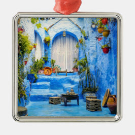 Chefchaouen Blue City Marokko Oil Painting Boho Metalen Ornament