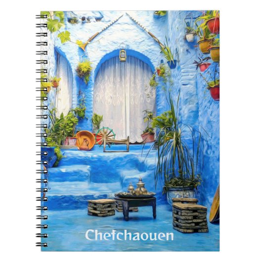 Chefchaouen Blue City Marokko Oil Painting Boho Notitieboek (Voorkant)