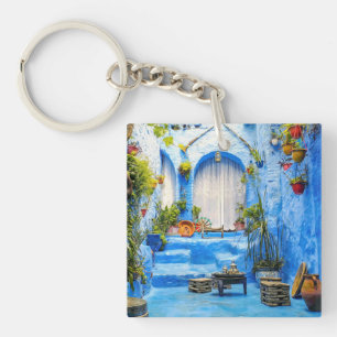 Chefchaouen Blue City Marokko Oil Painting Boho Sleutelhanger