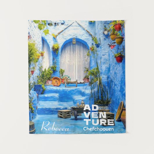 Chefchaouen Blue City Marokko Oil Painting Boho Wandkleed (Voorkant)