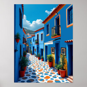 Chefchaouen Marokkaanse Blauwe Stad - Levendig Rei Poster