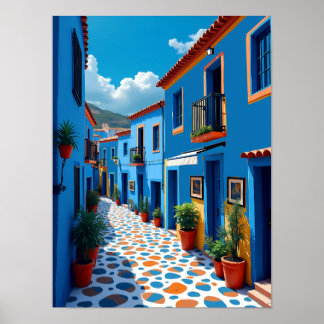 Chefchaouen Marokkaanse Blauwe Stad - Levendig Rei Poster