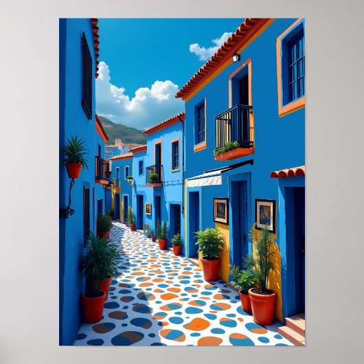 Chefchaouen Marokkaanse Blauwe Stad - Levendig Rei Poster (Voorkant)