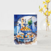 Chefchaouen Marokko Oranje fontein Waterverf Kaart (Gele Bloem)