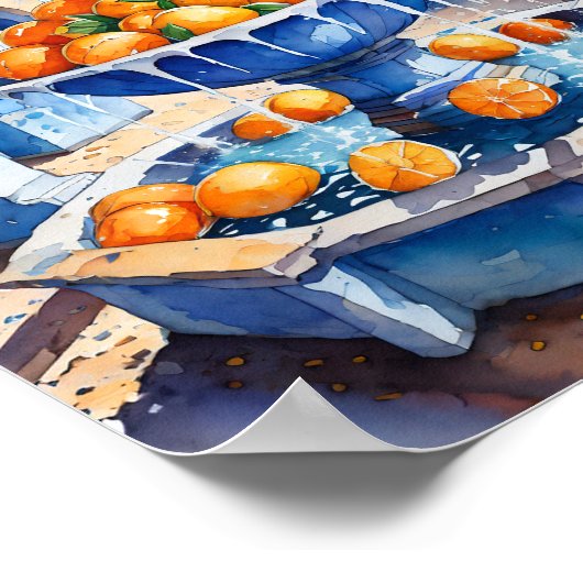 Chefchaouen Marokko Oranje fontein Waterverf Poster (Hoek)