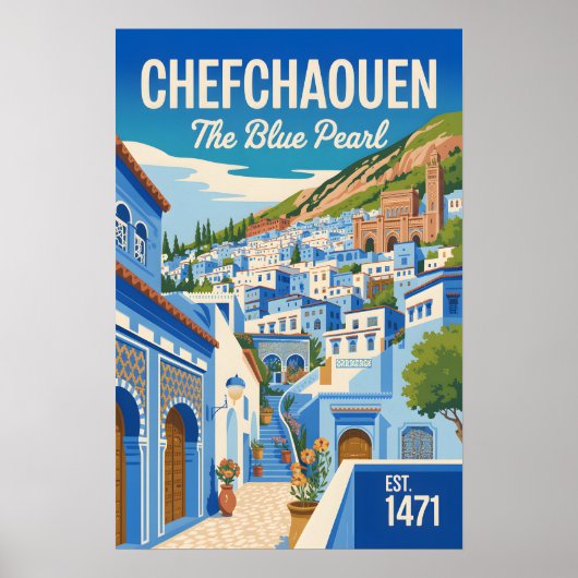 Chefchaouen Marokko Retro Reisposter Kunst Poster (Voorkant)