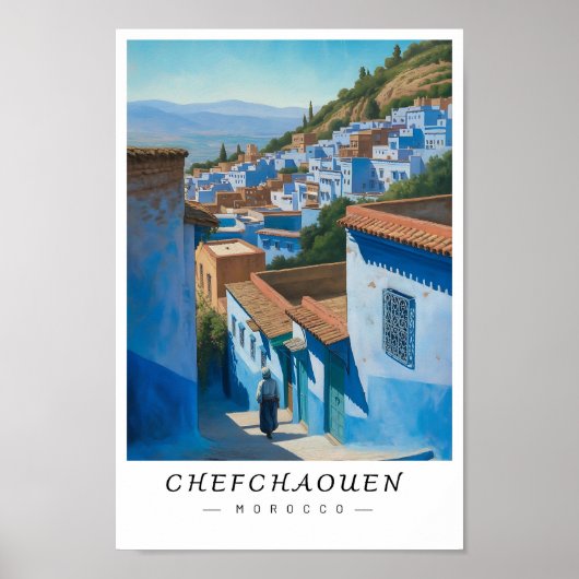 Chefchaouen Morocco Wall Art, Blue City Poster (Voorkant)