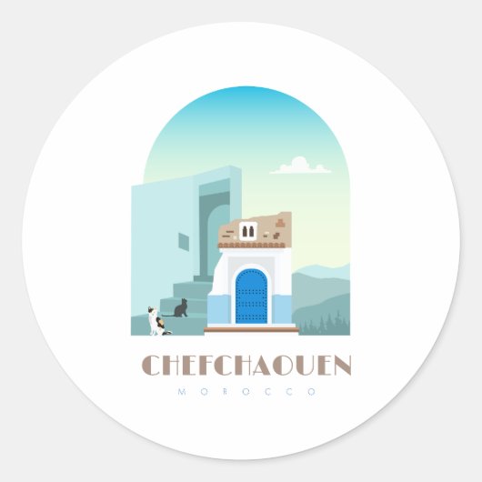 Chefchaouen stad marocco Skyline Ronde Sticker (Voorkant)