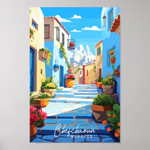 Chefchaoun Marokko vintage reisillustratie Poster