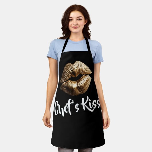 Chef's Kiss Gold Lips Schort (Gedragen)