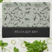 Chef's Kitchen Sage Groene Moderne Herfst Illustra Theedoek (Gevouwen)
