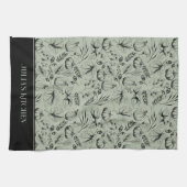 Chef's Kitchen Sage Groene Moderne Herfst Illustra Theedoek (Horizontaal)