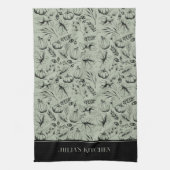 Chef's Kitchen Sage Groene Moderne Herfst Illustra Theedoek (Verticaal)