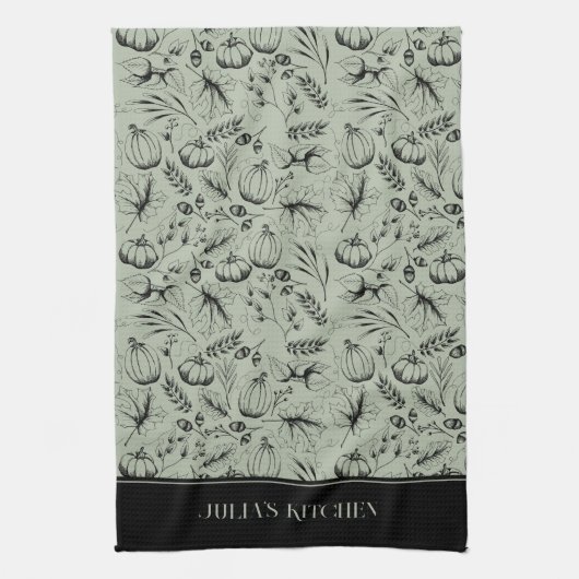 Chef's Kitchen Sage Groene Moderne Herfst Illustra Theedoek (Verticaal)