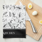 Chef's Kitchen Zwart Moderne Herfst Illustratie Theedoek (Quarter Fold)