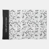 Chef's Kitchen Zwart Moderne Herfst Illustratie Theedoek (Horizontaal)