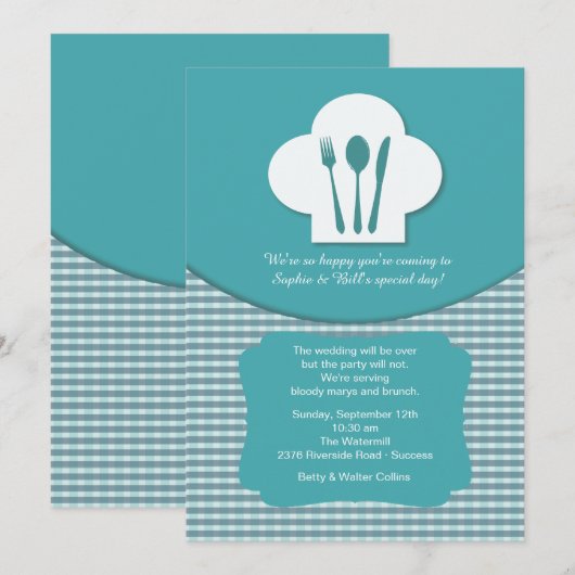 Chef's Pet (Blauwgroen) Post Wedding Brunch Uitnod Kaart (Voorkant / Achterkant)