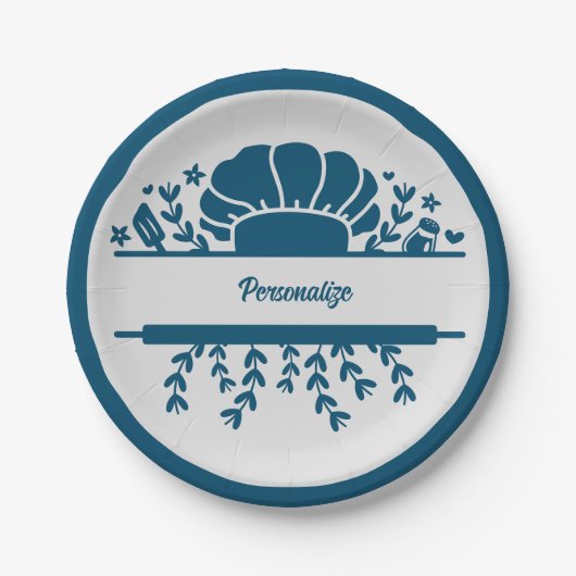 Chef's Pet Blue Grey Cook Personalized Party Papieren Bordje (Voorkant)