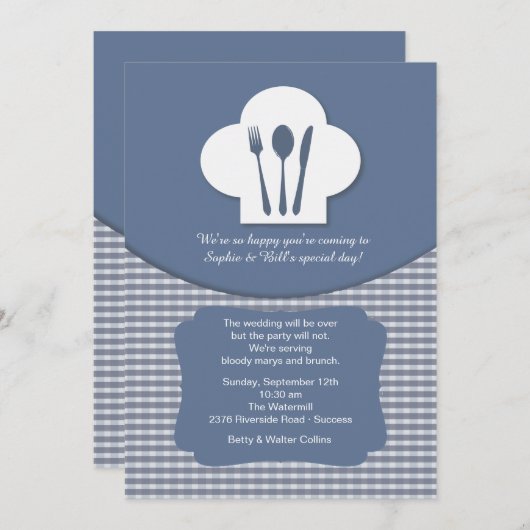 Chef's Pet (Blue) Post Wedding Brunch Invitation Kaart (Voorkant / Achterkant)